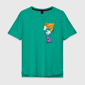 Мужская футболка хлопок Oversize с принтом Карманный кот в Курске, 100% хлопок | свободный крой, круглый ворот, “спинка” длиннее передней части | 
