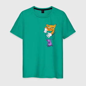 Мужская футболка хлопок с принтом Карманный кот в Кировске, 100% хлопок | прямой крой, круглый вырез горловины, длина до линии бедер, слегка спущенное плечо. | 