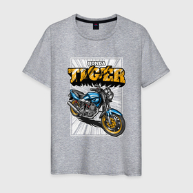 Мужская футболка хлопок с принтом Мотоцикл  Honda Tiger в Петрозаводске, 100% хлопок | прямой крой, круглый вырез горловины, длина до линии бедер, слегка спущенное плечо. | 