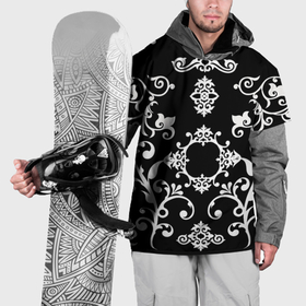 Накидка на куртку 3D с принтом Белый семетричный узор на черном фоне в Рязани, 100% полиэстер |  | 