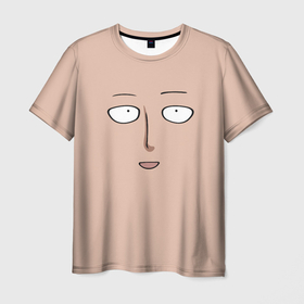 Мужская футболка 3D с принтом Лицо Сайтамы   Ванпанчмен , 100% полиэфир | прямой крой, круглый вырез горловины, длина до линии бедер | 