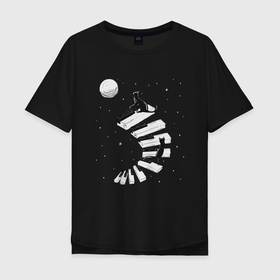 Мужская футболка хлопок Oversize с принтом Лестница из клавиш в космос в Курске, 100% хлопок | свободный крой, круглый ворот, “спинка” длиннее передней части | Тематика изображения на принте: 