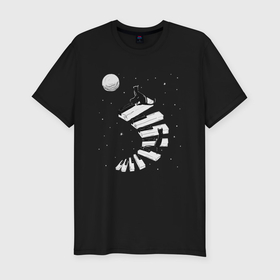 Мужская футболка хлопок Slim с принтом Лестница из клавиш в космос в Новосибирске, 92% хлопок, 8% лайкра | приталенный силуэт, круглый вырез ворота, длина до линии бедра, короткий рукав | 
