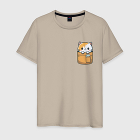 Мужская футболка хлопок с принтом Карманный друг   котёнок в Кировске, 100% хлопок | прямой крой, круглый вырез горловины, длина до линии бедер, слегка спущенное плечо. | 