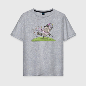 Женская футболка хлопок Oversize с принтом Енот цветочная фея в Кировске, 100% хлопок | свободный крой, круглый ворот, спущенный рукав, длина до линии бедер
 | 