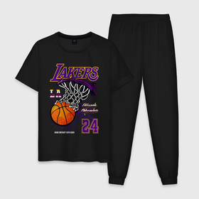 Мужская пижама хлопок с принтом LA Lakers Kobe в Тюмени, 100% хлопок | брюки и футболка прямого кроя, без карманов, на брюках мягкая резинка на поясе и по низу штанин
 | Тематика изображения на принте: 