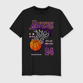 Мужская футболка хлопок Slim с принтом LA Lakers Kobe в Тюмени, 92% хлопок, 8% лайкра | приталенный силуэт, круглый вырез ворота, длина до линии бедра, короткий рукав | Тематика изображения на принте: 