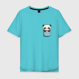 Мужская футболка хлопок Oversize с принтом Панда в кармашке , 100% хлопок | свободный крой, круглый ворот, “спинка” длиннее передней части | 
