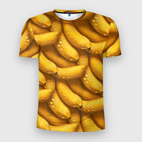 Мужская футболка 3D Slim с принтом Сочная текстура из бананов в Курске, 100% полиэстер с улучшенными характеристиками | приталенный силуэт, круглая горловина, широкие плечи, сужается к линии бедра | 