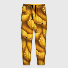 Мужские брюки 3D с принтом Сочная текстура из бананов в Белгороде, 100% полиэстер | манжеты по низу, эластичный пояс регулируется шнурком, по бокам два кармана без застежек, внутренняя часть кармана из мелкой сетки | 