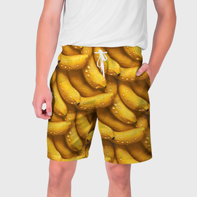 Мужские шорты 3D с принтом Сочная текстура из бананов в Санкт-Петербурге,  полиэстер 100% | прямой крой, два кармана без застежек по бокам. Мягкая трикотажная резинка на поясе, внутри которой широкие завязки. Длина чуть выше колен | 