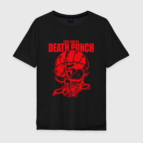 Мужская футболка хлопок Oversize с принтом Five Finger Death Punch череп в Новосибирске, 100% хлопок | свободный крой, круглый ворот, “спинка” длиннее передней части | 