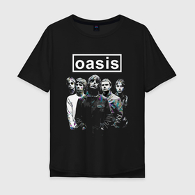 Мужская футболка хлопок Oversize с принтом Oasis рок группа в Новосибирске, 100% хлопок | свободный крой, круглый ворот, “спинка” длиннее передней части | 