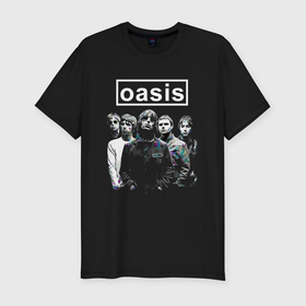 Мужская футболка хлопок Slim с принтом Oasis рок группа в Тюмени, 92% хлопок, 8% лайкра | приталенный силуэт, круглый вырез ворота, длина до линии бедра, короткий рукав | Тематика изображения на принте: 