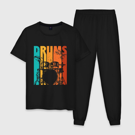 Мужская пижама хлопок с принтом Барабанщик стойка в Тюмени, 100% хлопок | брюки и футболка прямого кроя, без карманов, на брюках мягкая резинка на поясе и по низу штанин
 | 
