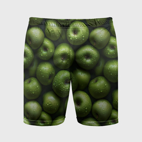 Мужские шорты спортивные с принтом Сочный узор из зеленых яблок в Петрозаводске,  |  | 