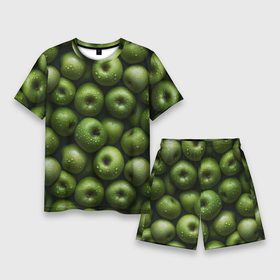 Мужской костюм с шортами 3D с принтом Сочный узор из зеленых яблок в Петрозаводске,  |  | 