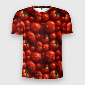 Мужская футболка 3D Slim с принтом Сочная текстура из томатов в Кировске, 100% полиэстер с улучшенными характеристиками | приталенный силуэт, круглая горловина, широкие плечи, сужается к линии бедра | Тематика изображения на принте: 