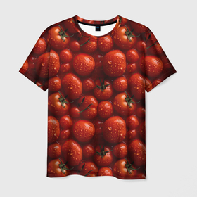 Мужская футболка 3D с принтом Сочная текстура из томатов в Белгороде, 100% полиэфир | прямой крой, круглый вырез горловины, длина до линии бедер | 