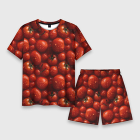 Мужской костюм с шортами 3D с принтом Сочная текстура из томатов в Екатеринбурге,  |  | 