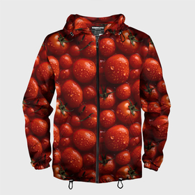 Мужская ветровка 3D с принтом Сочная текстура из томатов в Екатеринбурге, 100% полиэстер | подол и капюшон оформлены резинкой с фиксаторами, два кармана без застежек по бокам, один потайной карман на груди | 