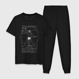 Мужская пижама хлопок с принтом Витрувианский человек гитарист в Белгороде, 100% хлопок | брюки и футболка прямого кроя, без карманов, на брюках мягкая резинка на поясе и по низу штанин
 | Тематика изображения на принте: 