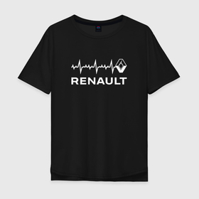 Мужская футболка хлопок Oversize с принтом Renault в сердце в Санкт-Петербурге, 100% хлопок | свободный крой, круглый ворот, “спинка” длиннее передней части | Тематика изображения на принте: 