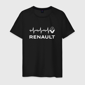 Мужская футболка хлопок с принтом Renault в сердце в Петрозаводске, 100% хлопок | прямой крой, круглый вырез горловины, длина до линии бедер, слегка спущенное плечо. | 