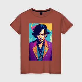 Женская футболка хлопок с принтом Johnny Depp   celebrity в Екатеринбурге, 100% хлопок | прямой крой, круглый вырез горловины, длина до линии бедер, слегка спущенное плечо | 