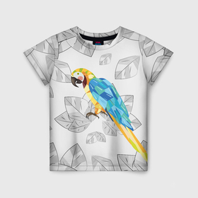 Детская футболка 3D с принтом Попугай на сером фоне в Петрозаводске, 100% гипоаллергенный полиэфир | прямой крой, круглый вырез горловины, длина до линии бедер, чуть спущенное плечо, ткань немного тянется | Тематика изображения на принте: 