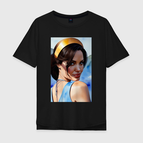 Мужская футболка хлопок Oversize с принтом Анджелина Джоли   актриса , 100% хлопок | свободный крой, круглый ворот, “спинка” длиннее передней части | Тематика изображения на принте: 
