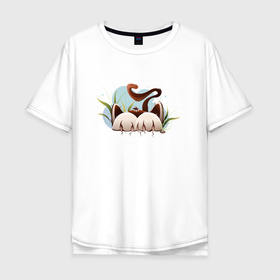 Мужская футболка хлопок Oversize с принтом Прятки с котом в Новосибирске, 100% хлопок | свободный крой, круглый ворот, “спинка” длиннее передней части | Тематика изображения на принте: 