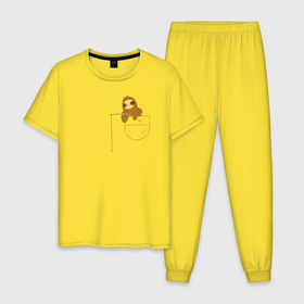 Мужская пижама хлопок с принтом Карманный ленивец с удочкой в Кировске, 100% хлопок | брюки и футболка прямого кроя, без карманов, на брюках мягкая резинка на поясе и по низу штанин
 | 