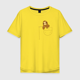 Мужская футболка хлопок Oversize с принтом Карманный ленивец с удочкой в Тюмени, 100% хлопок | свободный крой, круглый ворот, “спинка” длиннее передней части | Тематика изображения на принте: 