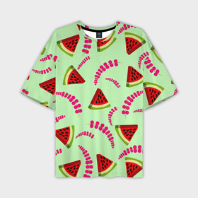 Мужская футболка oversize 3D с принтом Ветка ягод и долька арбуза в Курске,  |  | 