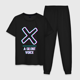 Мужская пижама хлопок с принтом Символ A Silent Voice в стиле glitch , 100% хлопок | брюки и футболка прямого кроя, без карманов, на брюках мягкая резинка на поясе и по низу штанин
 | 