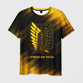 Мужская футболка 3D с принтом Attack on Titan   gold gradient , 100% полиэфир | прямой крой, круглый вырез горловины, длина до линии бедер | 