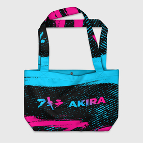 Пляжная сумка 3D с принтом Akira   neon gradient: надпись и символ в Курске, 100% полиэстер | застегивается на металлическую кнопку; внутренний карман застегивается на молнию. Стенки укреплены специальным мягким материалом, чтобы защитить содержимое от несильных ударов
 | 