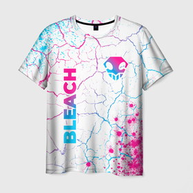 Мужская футболка 3D с принтом Bleach neon gradient style: надпись, символ , 100% полиэфир | прямой крой, круглый вырез горловины, длина до линии бедер | Тематика изображения на принте: 