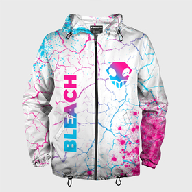 Мужская ветровка 3D с принтом Bleach neon gradient style: надпись, символ в Санкт-Петербурге, 100% полиэстер | подол и капюшон оформлены резинкой с фиксаторами, два кармана без застежек по бокам, один потайной карман на груди | 