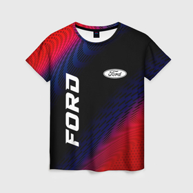 Женская футболка 3D с принтом Ford красный карбон в Белгороде, 100% полиэфир ( синтетическое хлопкоподобное полотно) | прямой крой, круглый вырез горловины, длина до линии бедер | 