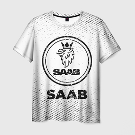Мужская футболка 3D с принтом Saab с потертостями на светлом фоне в Екатеринбурге, 100% полиэфир | прямой крой, круглый вырез горловины, длина до линии бедер | Тематика изображения на принте: 