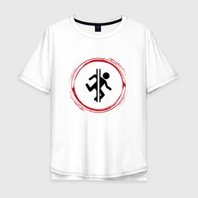 Мужская футболка хлопок Oversize с принтом Символ Portal и красная краска вокруг в Тюмени, 100% хлопок | свободный крой, круглый ворот, “спинка” длиннее передней части | 