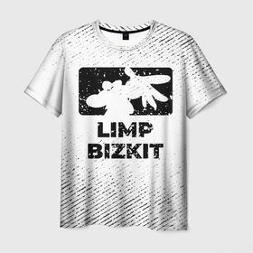 Мужская футболка 3D с принтом Limp Bizkit с потертостями на светлом фоне в Кировске, 100% полиэфир | прямой крой, круглый вырез горловины, длина до линии бедер | Тематика изображения на принте: 