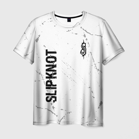 Мужская футболка 3D с принтом Slipknot glitch на светлом фоне: надпись, символ в Рязани, 100% полиэфир | прямой крой, круглый вырез горловины, длина до линии бедер | 