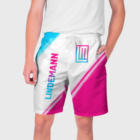 Мужские шорты 3D с принтом Lindemann neon gradient style: надпись, символ в Екатеринбурге,  полиэстер 100% | прямой крой, два кармана без застежек по бокам. Мягкая трикотажная резинка на поясе, внутри которой широкие завязки. Длина чуть выше колен | 