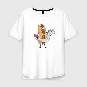 Мужская футболка хлопок Oversize с принтом Хот дог на море , 100% хлопок | свободный крой, круглый ворот, “спинка” длиннее передней части | 