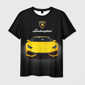 Мужская футболка 3D с принтом Итальянский спорткар Lamborghini Aventador , 100% полиэфир | прямой крой, круглый вырез горловины, длина до линии бедер | 