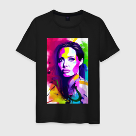 Мужская футболка хлопок с принтом Анджелина Джоли   знаменитая актриса в Кировске, 100% хлопок | прямой крой, круглый вырез горловины, длина до линии бедер, слегка спущенное плечо. | 