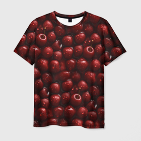 Мужская футболка 3D с принтом Сочная текстура из вишни в Санкт-Петербурге, 100% полиэфир | прямой крой, круглый вырез горловины, длина до линии бедер | 